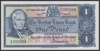 British Linen Bank, £1, 29 February 1968, serial number U/4 000004, Walker signature, uncirculated, an incredibly...