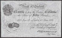 Bank of England, Basil G. Catterns, Operation Bernhard, £50, London, 15 June 1933, serial number 50/N 54395, about...