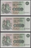 Clydesdale Bank PLC, replacement £1 (3), 25 November 1985 (2), and 8 April 1985, all prefix D/ZZ, Hamilton...