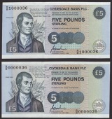Clydesdale Bank PLC, commemorative £5 (4), 21 July 1996, serial numbers R/B 0/1/2/3000036, Goodwin signature, each...