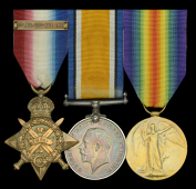 Three: Private G. F. Stilton, East Surrey Regiment

1914 Star, with clasp (L-7638 Pte. G. F. Stilton. 1/E. Surr:...