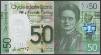 Clydesdale Bank PLC, £50, 16 August 2009, serial number W/HS 007777, Thorburn signature, light central bend, thus...