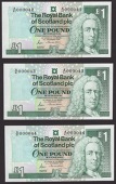 Royal Bank of Scotland PLC, £1 (5), 13 December 1988, consecutive serial numbers A/1 000042-46, Maiden signature,...