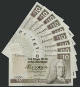 Royal Bank of Scotland PLC, £10 (11), 28 January 1992 (2), serial numbers B/32 000311 and B/32 000456, Mathewson...