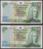 Royal Bank of Scotland PLC, £50 (2), 14 September 2005, serial numbers A/1 000656 and 001416, Goodwin signatures,...