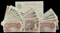 A mixed group of British notes, comprising Catterns, 10 Shillings, prefix T10, O’Brien, 10 Shillings, prefix J49,...