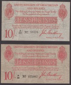Treasury Series, John Bradbury, 10 Shillings, 21 January 1915, serial number J/26 58776, also 10 Shillings, serial...