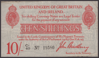 Treasury Series, John Bradbury, 10 Shillings, 21 January 1915, serial number C1/40 19580, also £1, 22 January 1917,...
