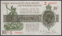 Treasury Series, Warren Fisher, 10 Shillings, 25 July 1927, serial number W/69 791637, last prefix for type, a...
