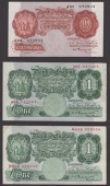Bank of England, Kenneth O. Peppiatt, 10 Shillings, 5 October 1934, prefix J04, also £1 (2), 17 October 1934,...