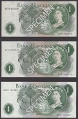 Bank of England, John S. Fforde, £1, 15 February 1967, prefix B35Y (first), replacement £1, prefix M19R, £1(2),...