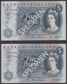 Bank of England, John S. Fforde, replacement £5 (2), 9 January 1967, serial number M13 855606 and 13M 496651, about...