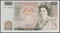 Bank of England, David H. F. Somerset, £50, 20 March 1981, serial number A01 095340, one corner bend, thus about...