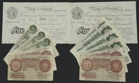 A mixed group of Bank of England notes, comprising Peppiatt, 10 Shillings, prefix 18O, Beale, 10 Shillings (2),...
