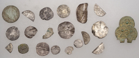 Miscellaneous hammered (17) and milled (1) coins, John to Charles II, including cut halves and quarters; together...