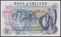 Bank of Ireland, specimen £5, ND (1967), serial number M000000, Guthrie signature, red SPECIMEN overprints,...
