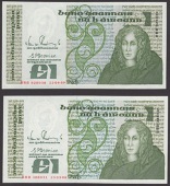 Central Bank of Ireland, replacement £1 (2), 12 April 1989, serial number BBB 828038 and 23 March 1988, serial...