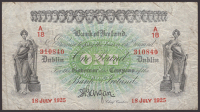 Bank of Ireland, £1, 18 July 1925, serial number A/18 310840, Gargan signature, grafitti, pinholes, fine  
PMI BA...