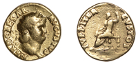 Nero (54-68), Aureus, 64-5, laureate and bearded head right, nero caesar avgvstvs around, rev. Jupiter, bare to...