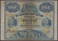 Commercial Bank of Scotland Limited, £1, 2 January 1913, serial number 19/E 46/342, Mackay and one other manuscript...