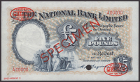 The National Bank Limited, specimen £5, 1 May 1964, serial number A00000, specimen number 2, Maguire signature, red...