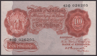 Bank of England, Kenneth O. Peppiatt, 10 Shillings, 17 June 1948, serial number 43O 026205, light handling, overall...