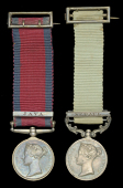 The pair of mounted miniature medals worn by Major Thomas Frobisher, 5th Bengal Volunteers and Bengal European...