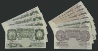 Bank of England, Kenneth O. Peppiatt, a small group comprising £1, 1934, green, prefix L35A, £1 (4), 1940, blue,...
