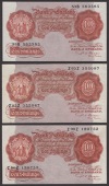 Bank of England, Percival S. Beale, 10 Shillings (5), 17 March 1950, prefixes 53B, Z68Z, Z90Z, Z93Z, and D15, last...