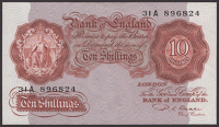 Bank of England, Percival S. Beale, replacement 10 Shillings, 17 March 1950, serial number 31A 896824, light...
