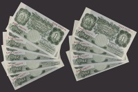 Bank of England, Percival S. Beale, £1 (7) and replacement £1 (2), 17 March 1950, prefixes H63B, Z08B, O57C, Z79C,...