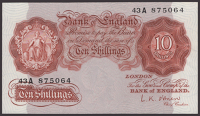 Bank of England, Leslie K. O’Brien, replacement 10 Shillings, 21 November 1955, serial number 43A 875064, central...