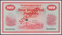 Northern Bank Limited, specimen £100, 1 October 1978, serial number H0000000, Ervin signature, red SPECIMEN...