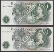 Bank of England, Jasper Q. Hollom, replacement £1 (2), 27 February 1963, serial numbers M07R 196991 and M08N...