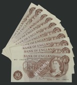 Bank of England, Jasper Q. Hollom, a group of 10 Shillings (17), 4 April 1963, including replacements (2), prefixes...