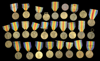 Allied Victory Medals: Belgium (5), suspension re-soldered on one, and lacking on two; France (6); together with two...