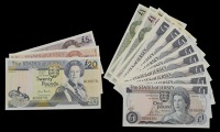 A mixed group of Jersey notes, comprising £1 (23), consecutive serial numbers TB984381-TB984400, TB984499-TB984500,...