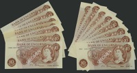 Bank of England, John S. Fforde, a group of 10 Shillings (28), 15 February 1967, including prefix D38N (2), and...