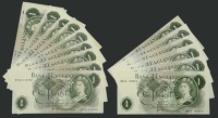 Bank of England, John B. Page, a sizeable group of replacement £1 (17), 1970, prefixes MR22, MS37, MS43, MS40 (2),...