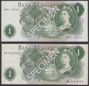 Bank of England, John B. Page, replacement £1 (2), 1970, serial numbers MW01 732021 and MW19 912225, uncirculated,...