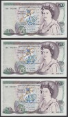 Bank of England, George M. Gill, £20 (3), 1 March 1988, consecutive serial numbers 19S 362482-84, lovely original...