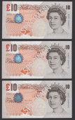 Bank of England, Merlyn V. Lowther, £10 (5), 7 November 2000, serial numbers AA01 006271-72 and AA01 006638-40,...