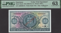 States of Guernsey, colour trial £1, ND (1969), serial number A000000, specimen number 84, Guillemette signature,...