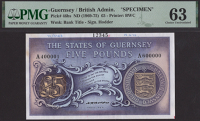 States of Guernsey, a printer’s archival specimen £5, ND (1973), serial number range A400001 to A600000, Hodder...