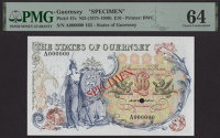 States of Guernsey, specimen £10, ND (1975), serial number A000000, specimen number 163, Hodder signature, red...