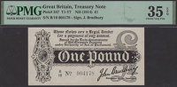 Treasury Series, John Bradbury, £1, 7 August 1914, serial number B/10 004178, in PMG holder 35 EPQ, choice very...
