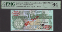 States of Guernsey, specimen £1, ND (1989), serial number H000000, specimen number 004, Brown signature, red...