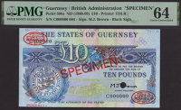 States of Guernsey, specimen £10, ND (1990), serial number C000000, specimen number 004, Brown signature, red...