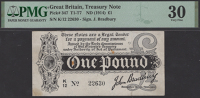 Treasury Series, John Bradbury, £1, 7 August 1914, serial number K/12 22630, minor rust and split, in PMG holder...