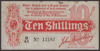 Treasury Series, John Bradbury, 10 Shillings, ND (1914), serial number B/45 13183, pinholes and edge split, overall...